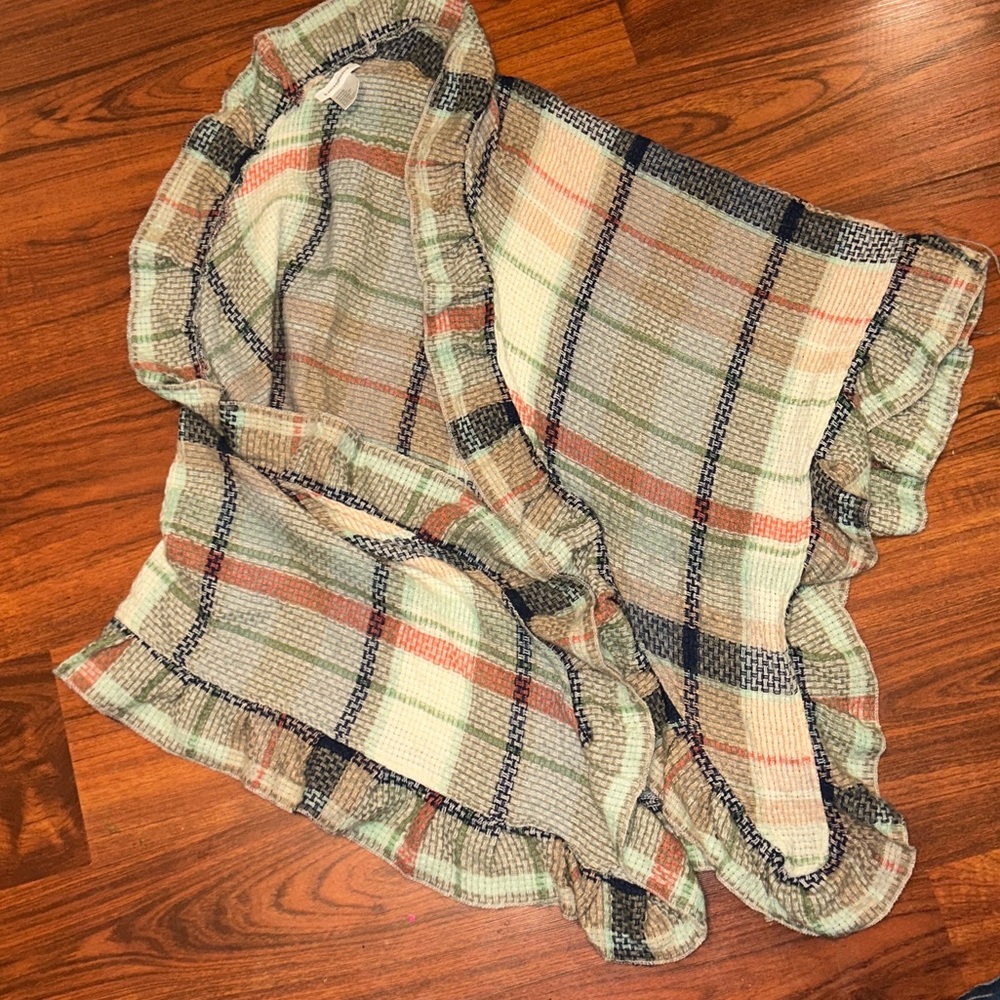 Anthropologie Plaid Ruffle Shawl/Wrap Shrug/Cape Sweater OS
